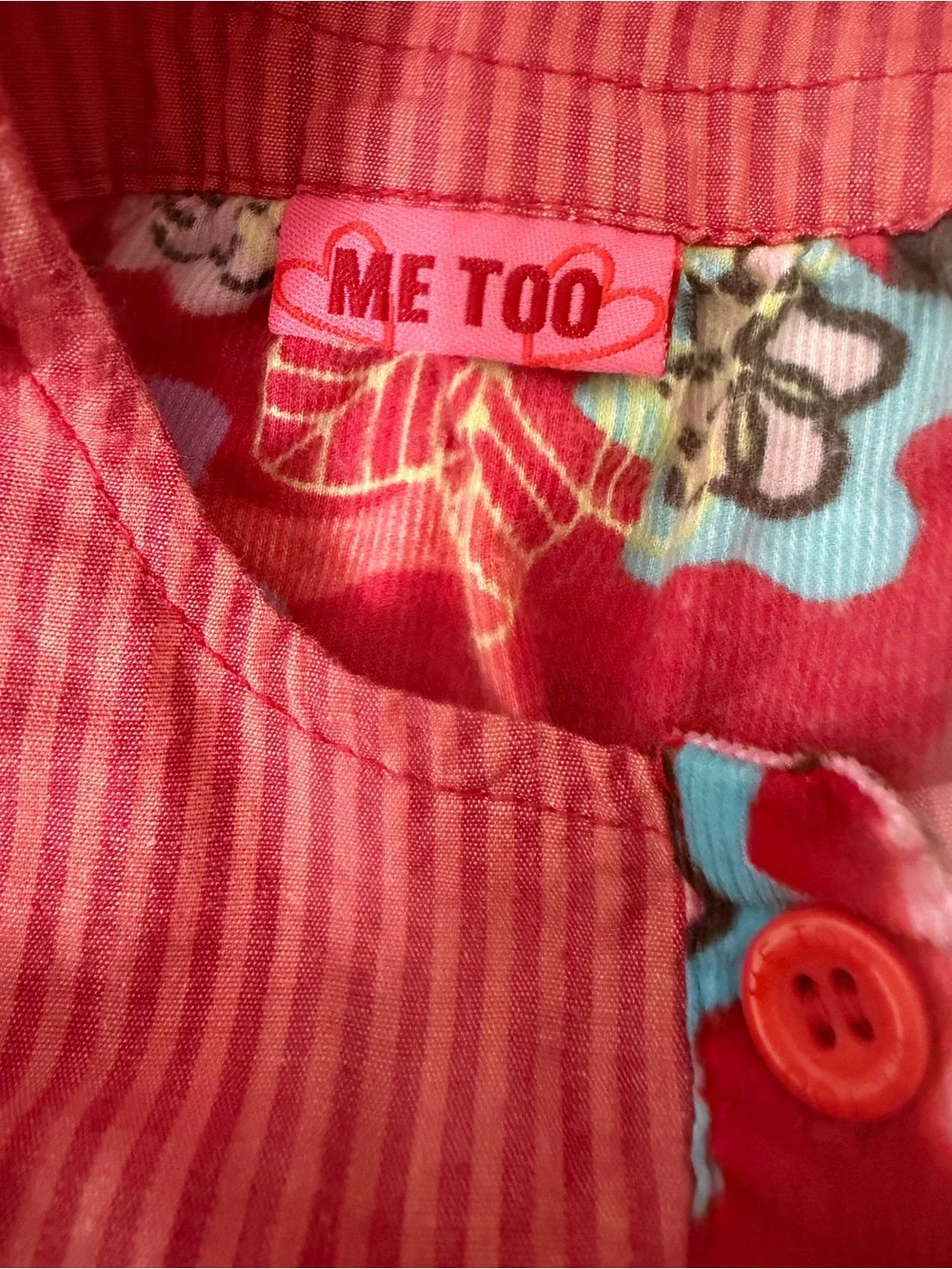 me too Red Floral Button-Front Ruffle Dress Size 2Y